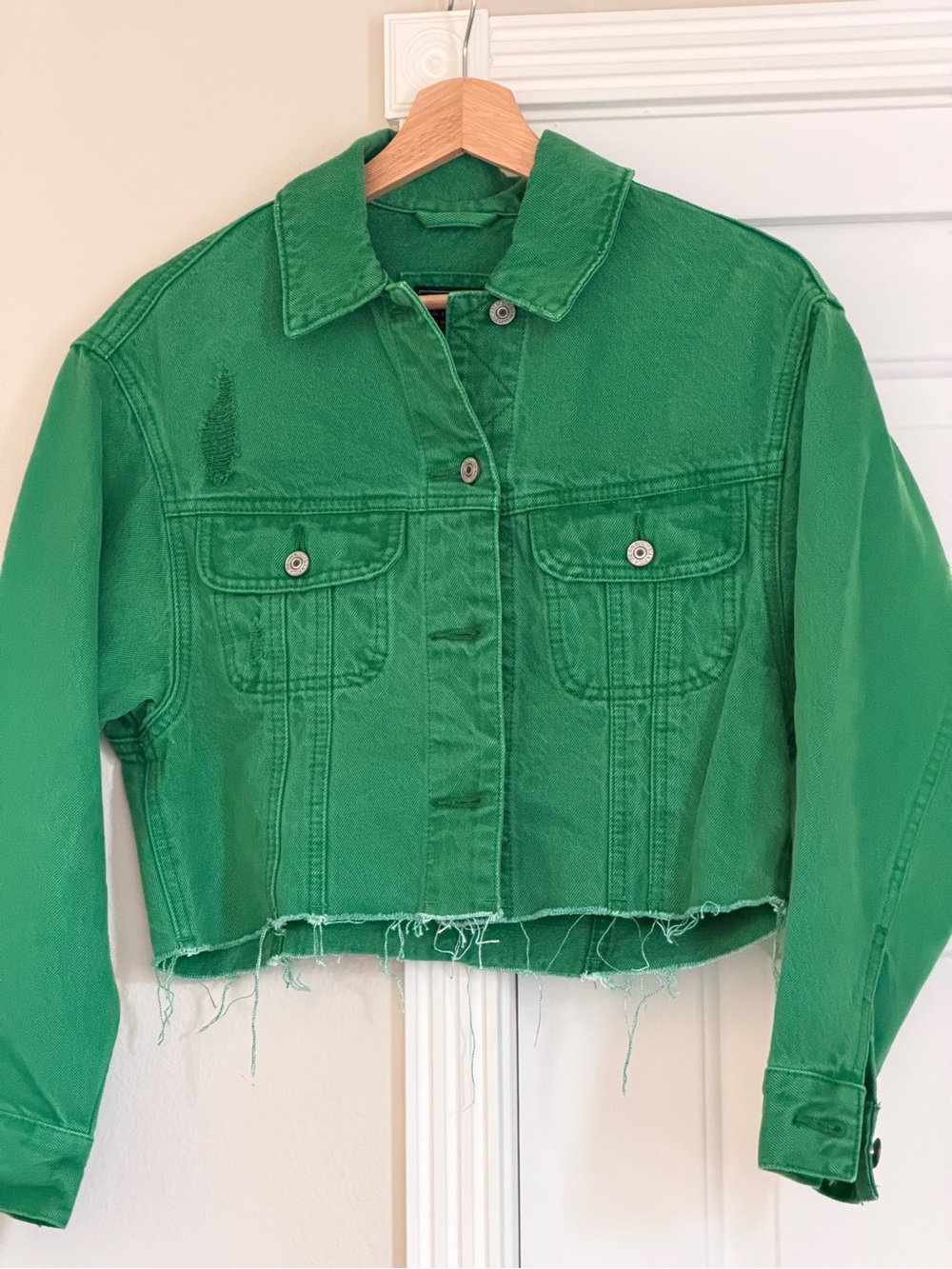 Abercrombie & Fitch Green Cropped Denim Jacket